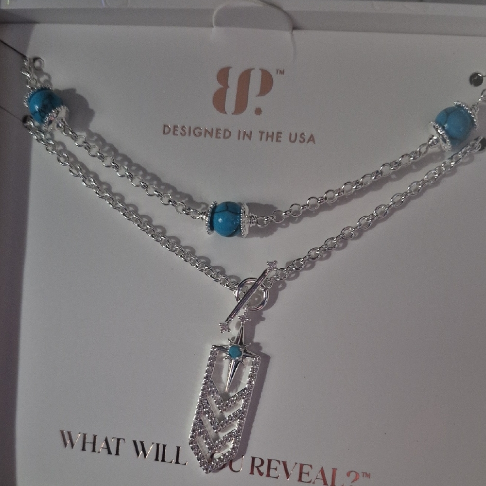 BP Silver Necklace with Turquoise Accents